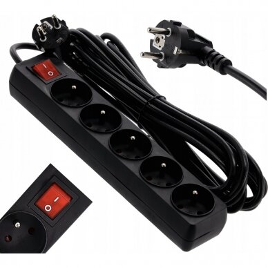 Prailgintojas su jungikliu 250V 5j. 3 m juoda Prailgintojas su jungikliu 250V 5j. 3 m juoda